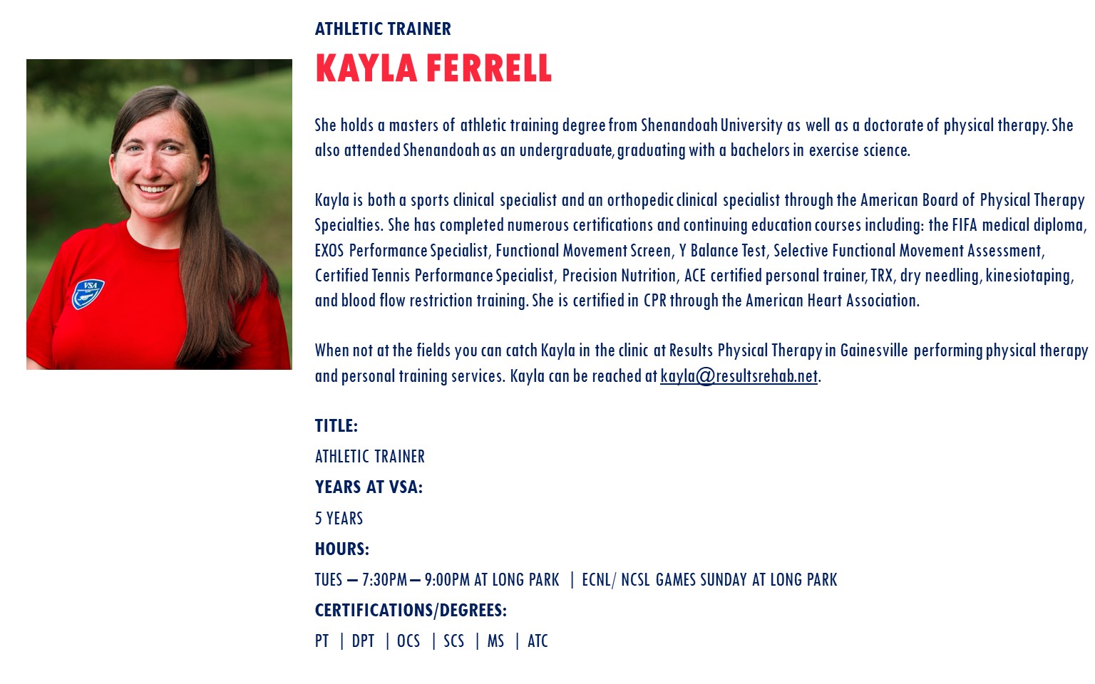 Kayla Ferrell Athletic Trainer